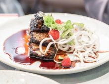 Glazed Blackberry Beef Brisket with White Radish and Raspberry Salad