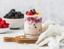 Fresh Berry and White Chocolate Cheesecake Bircher
